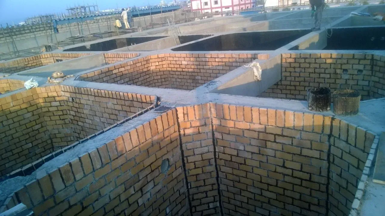 Acid-resistant brick lining work in progress