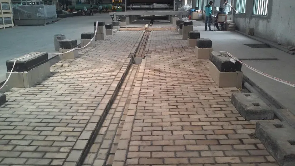 Acid-proof tile and brick channel lining on a plant floor